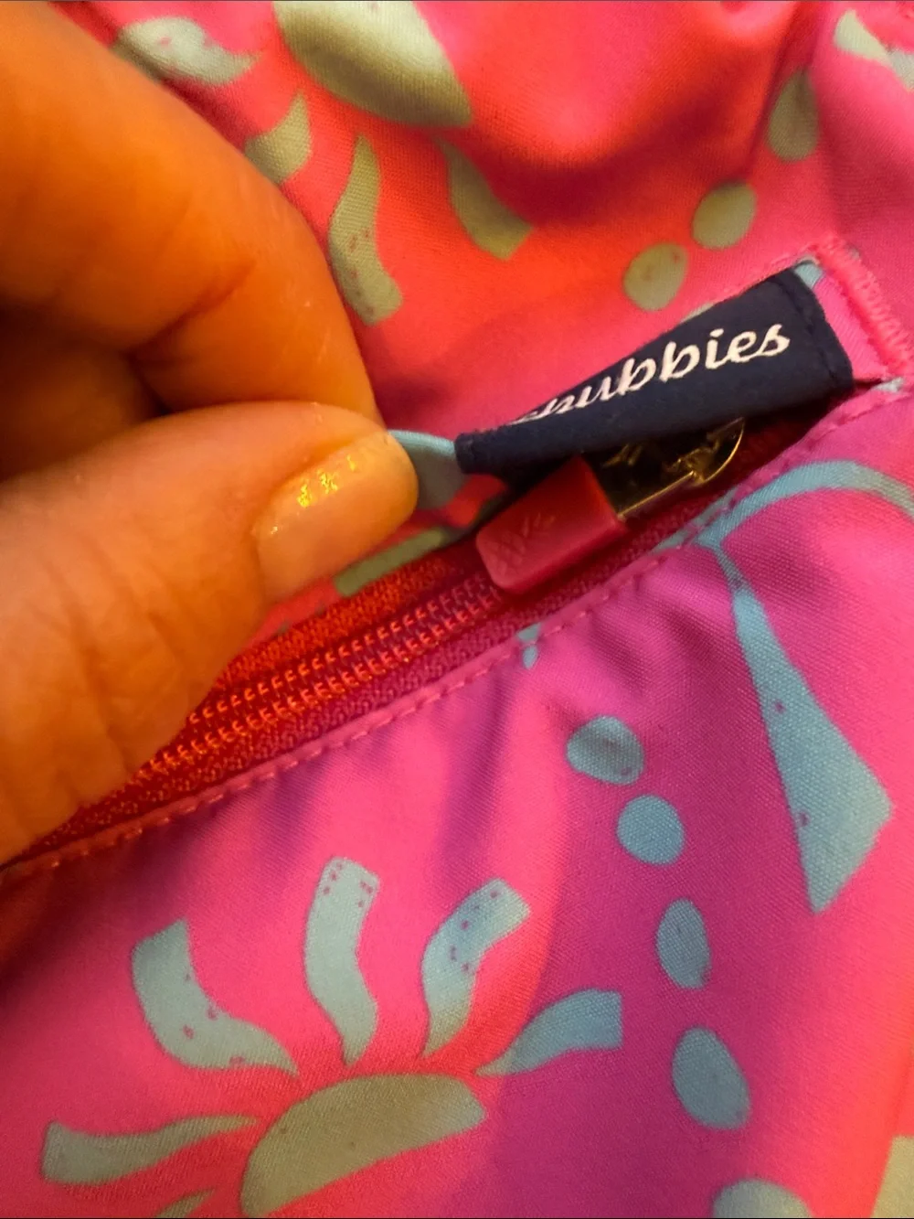 chubbies Teal Swim Trunks with Pink Palm Print